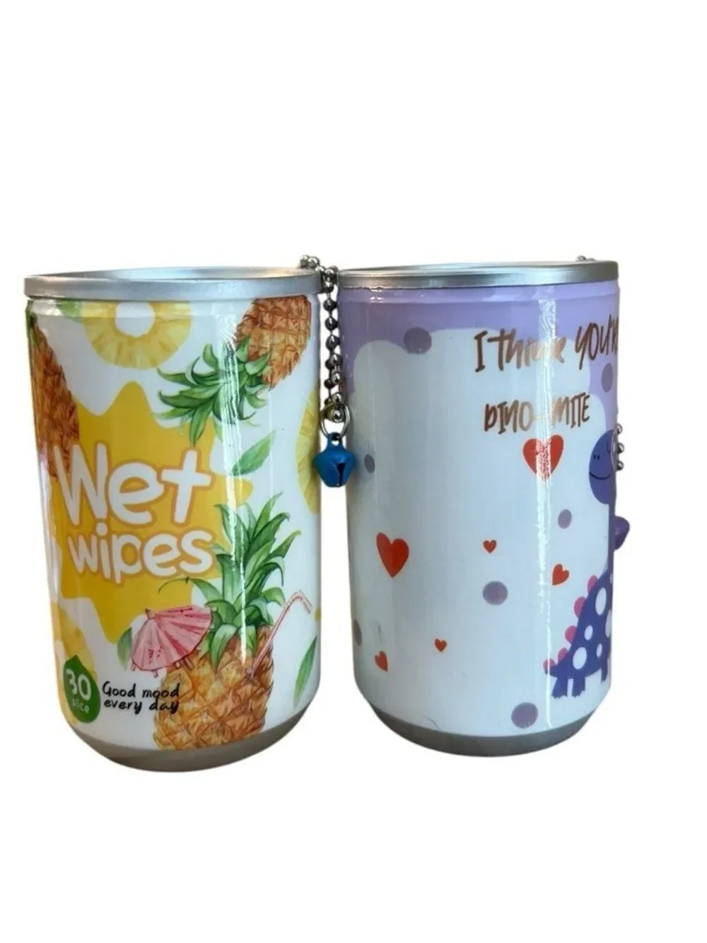 Lot of 2 Mini Canister Wet Wipes Key Chain Travel New